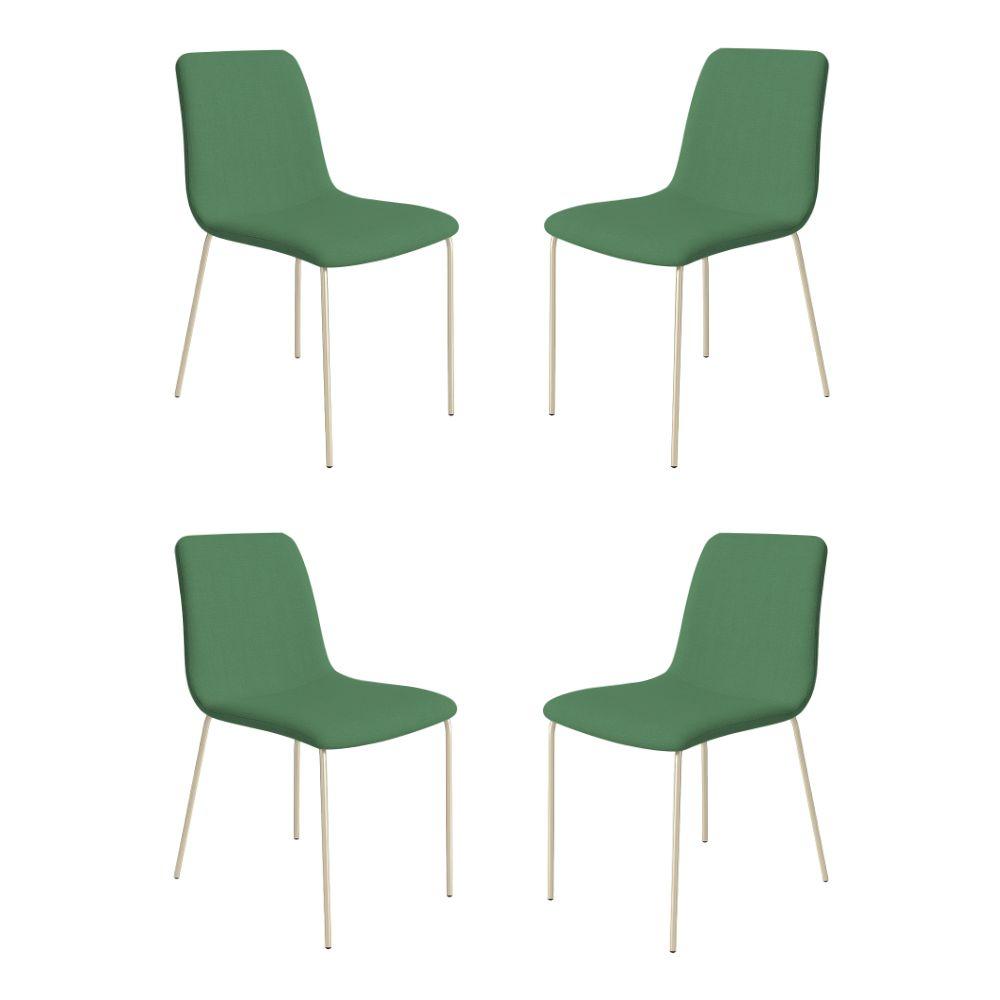 Conjunto 4 Cadeiras Malu Linho Verde Metal Champanhe