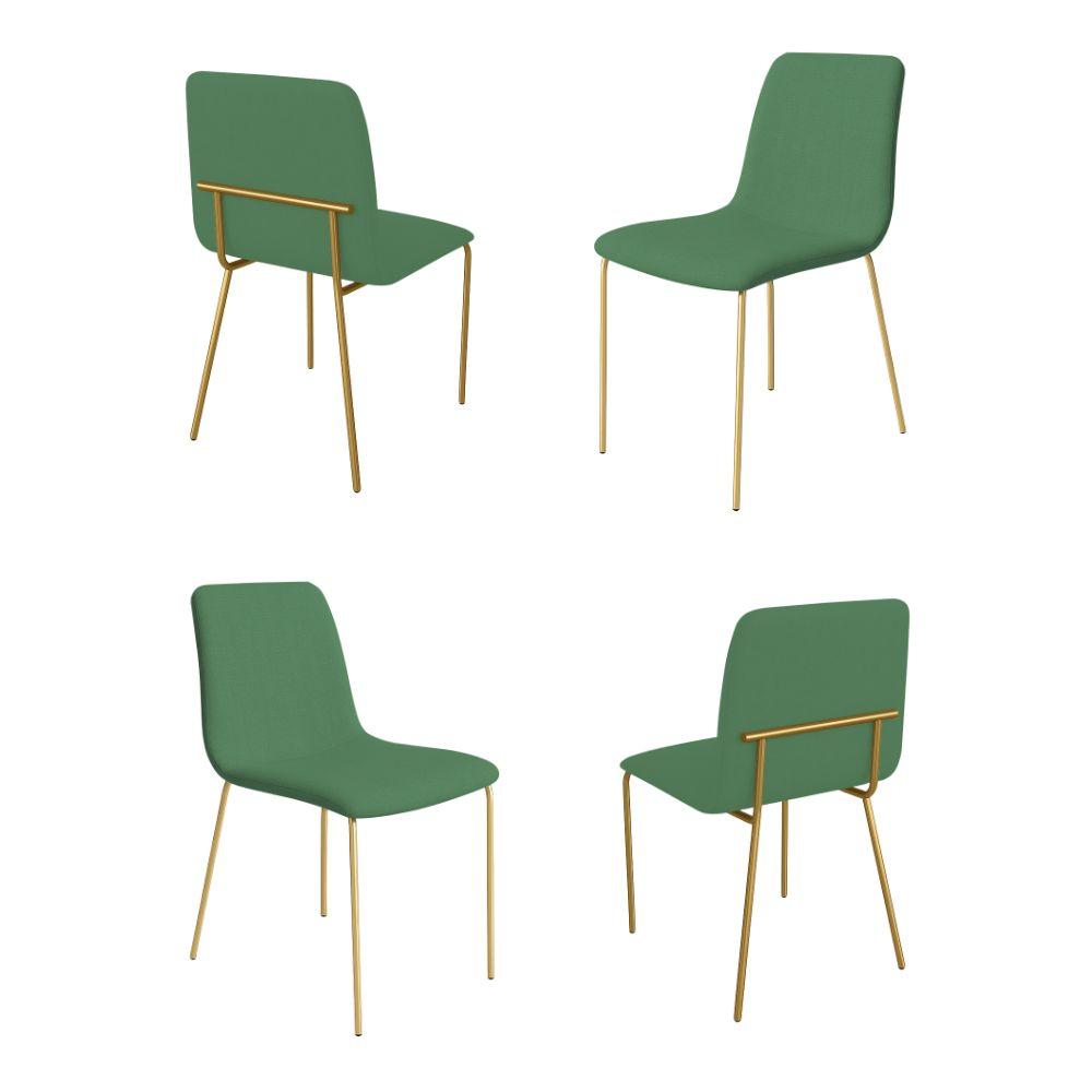 Conjunto 4 Cadeiras Malu Linho Verde Metal Dourado
