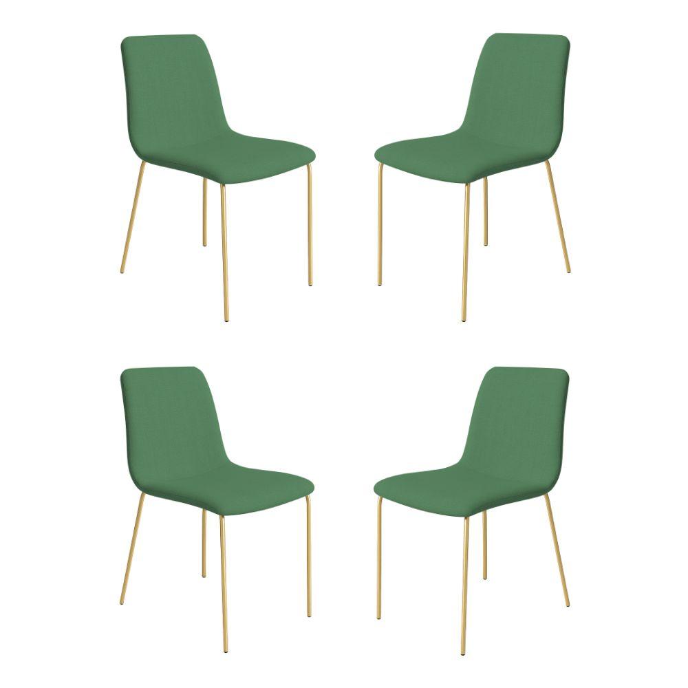 Conjunto 4 Cadeiras Malu Linho Verde Metal Dourado