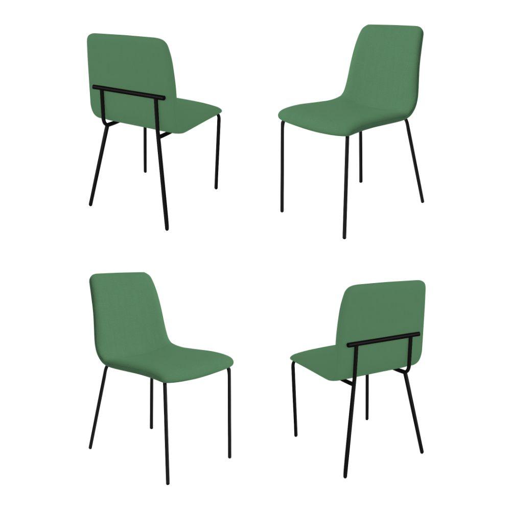 Conjunto 4 Cadeiras Malu Linho Verde Metal Preto