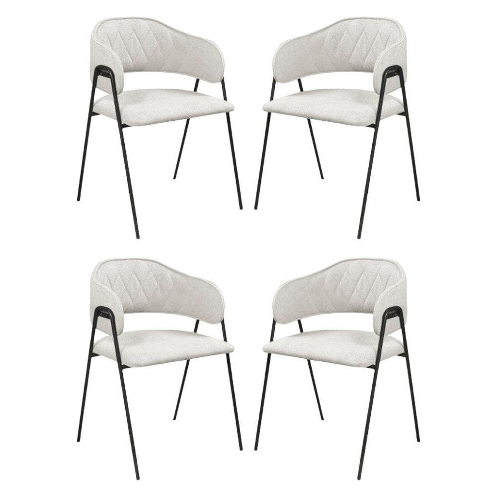 Conjunto 4 Cadeiras Veneza Bouclé Off White Metal Preto