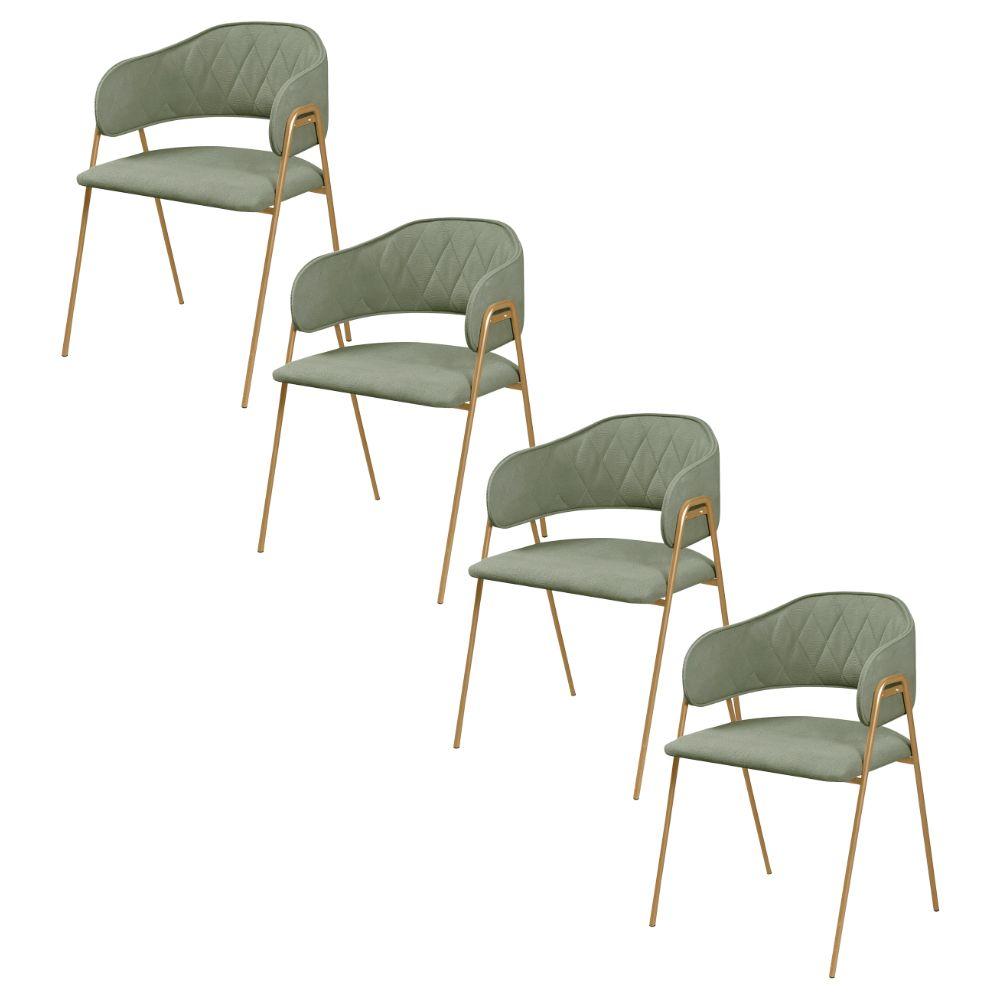 Conjunto 4 Cadeiras Veneza Bouclé Verde Oliva Metal Dourado