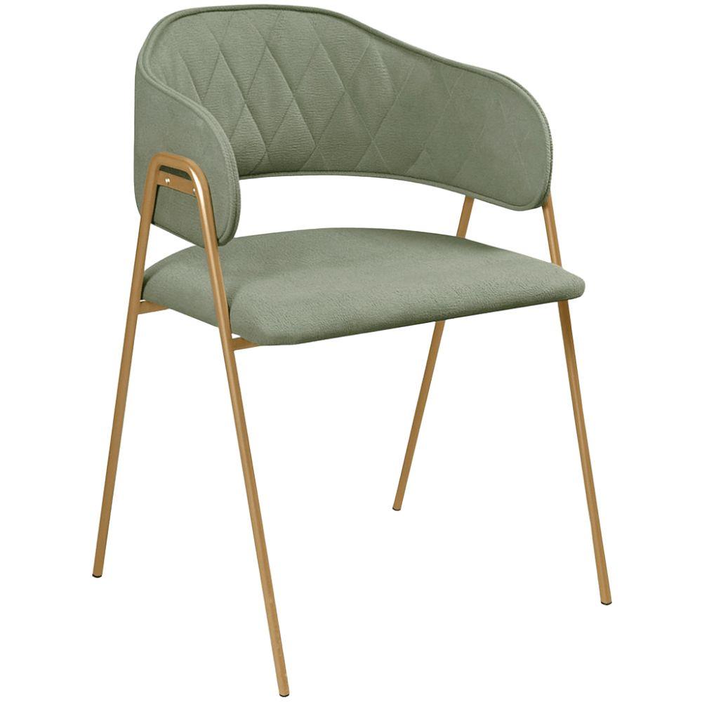 Conjunto 4 Cadeiras Veneza Bouclé Verde Oliva Metal Dourado