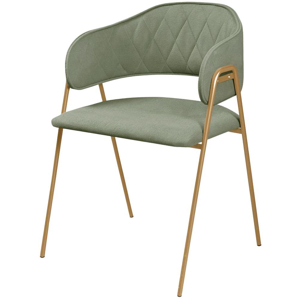 Conjunto 4 Cadeiras Veneza Bouclé Verde Oliva Metal Dourado