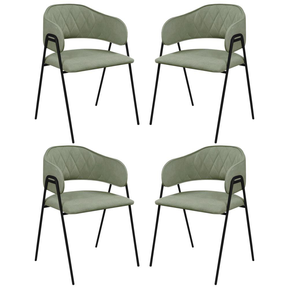 Conjunto 4 Cadeiras Veneza Bouclé Verde Oliva Metal Preto