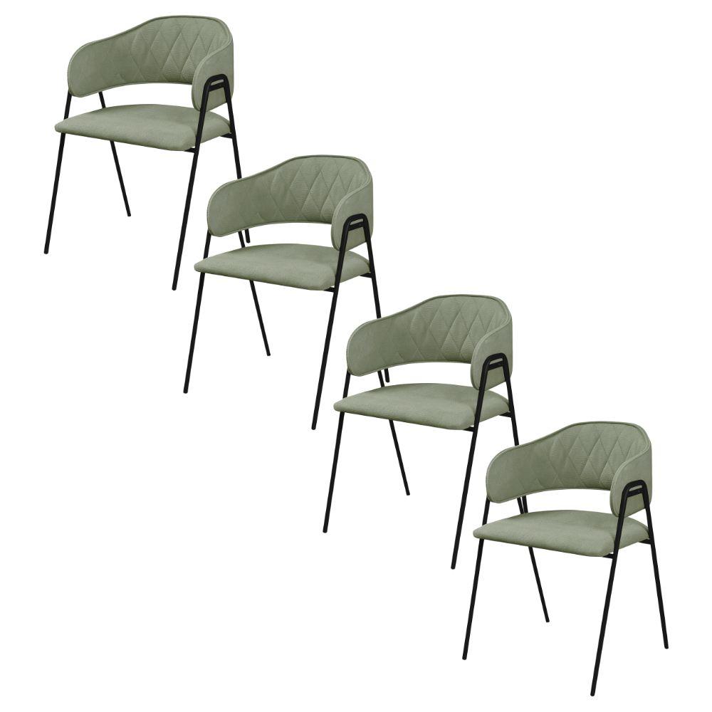 Conjunto 4 Cadeiras Veneza Bouclé Verde Oliva Metal Preto
