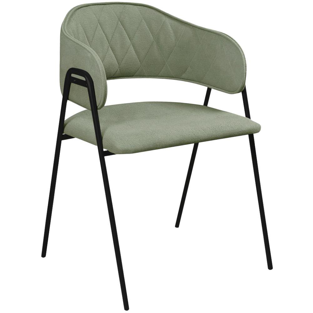 Conjunto 4 Cadeiras Veneza Bouclé Verde Oliva Metal Preto