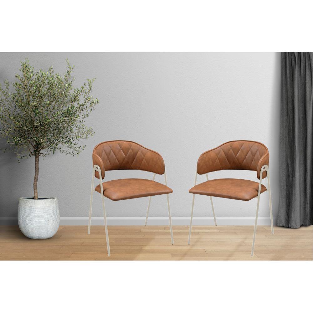 Conjunto 4 Cadeiras Veneza Couro Caramelo Metal Champanhe