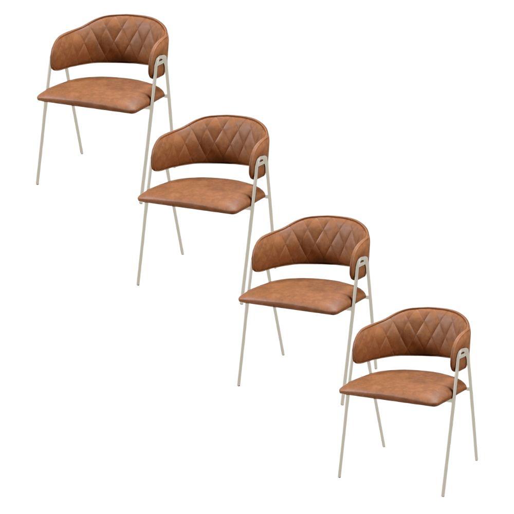 Conjunto 4 Cadeiras Veneza Couro Caramelo Metal Champanhe