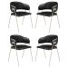 Conjunto 4 Cadeiras Veneza Couro Preto Metal Champanhe