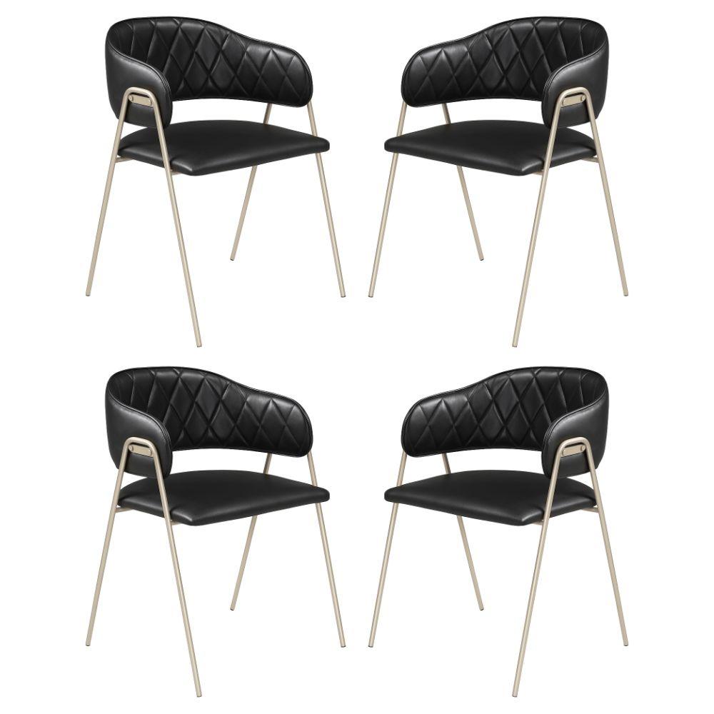 Conjunto 4 Cadeiras Veneza Couro Preto Metal Champanhe