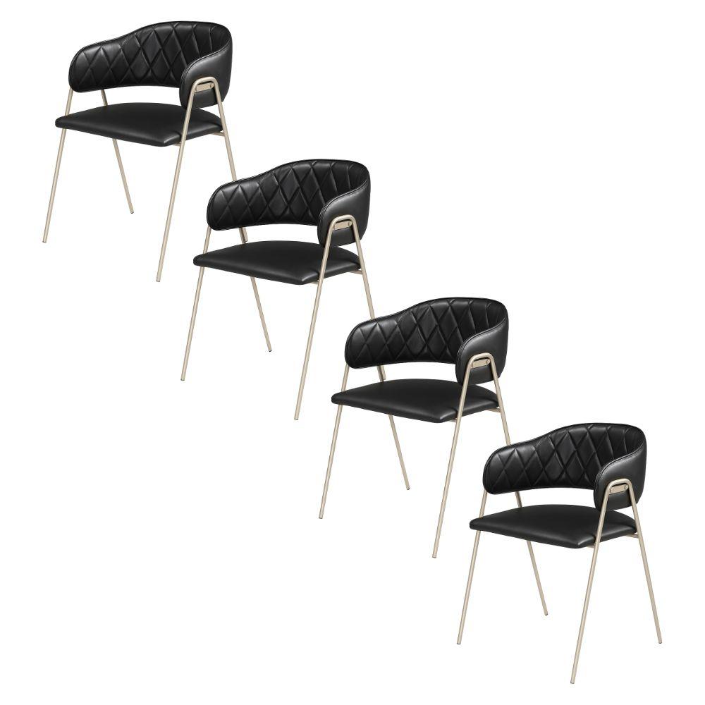 Conjunto 4 Cadeiras Veneza Couro Preto Metal Champanhe