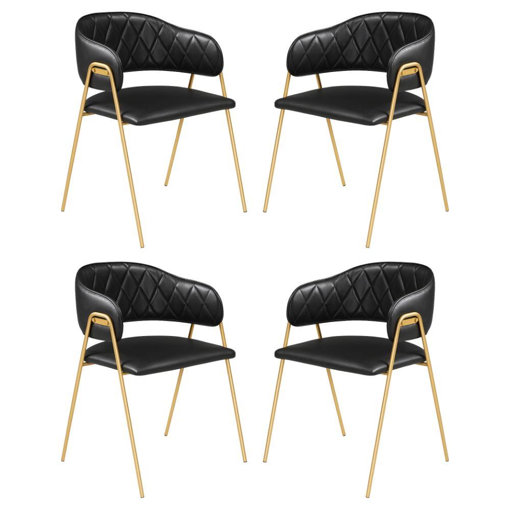Conjunto 4 Cadeiras Veneza Couro Preto Metal Dourado