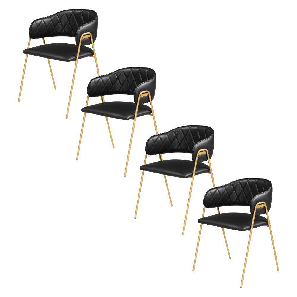 Conjunto 4 Cadeiras Veneza Couro Preto Metal Dourado