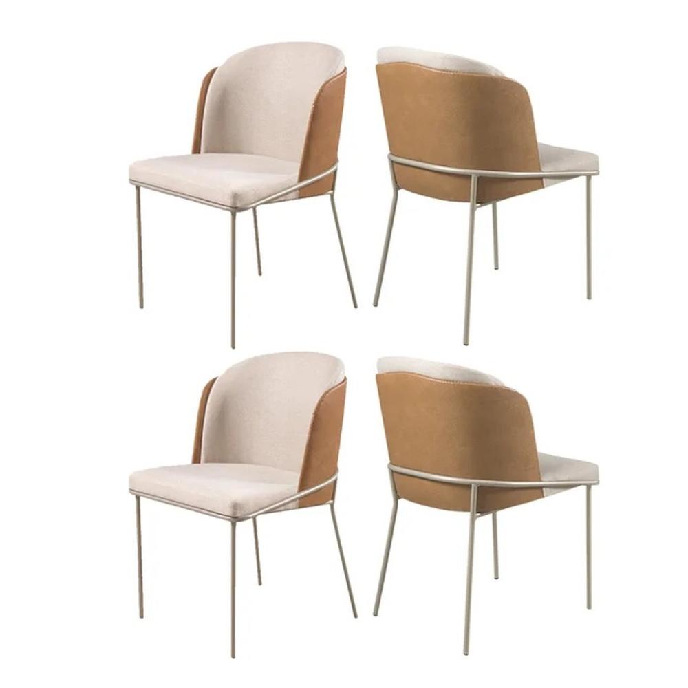 Conjunto 4 Cadeiras de Jantar Aurora no Linho Bege e Metal Champanhe