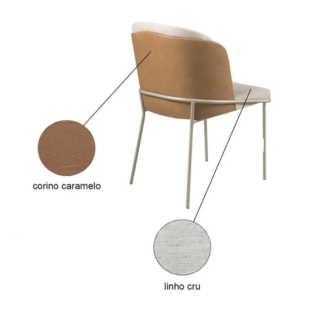 Conjunto 4 Cadeiras de Jantar Aurora no Linho Bege e Metal Champanhe