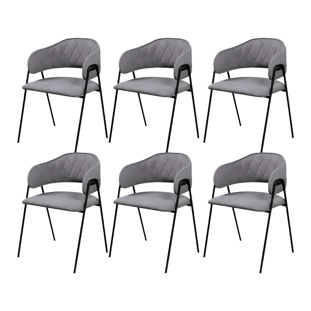 Conjunto 6 Cadeiras Veneza Bouclé Cinza Metal Preto