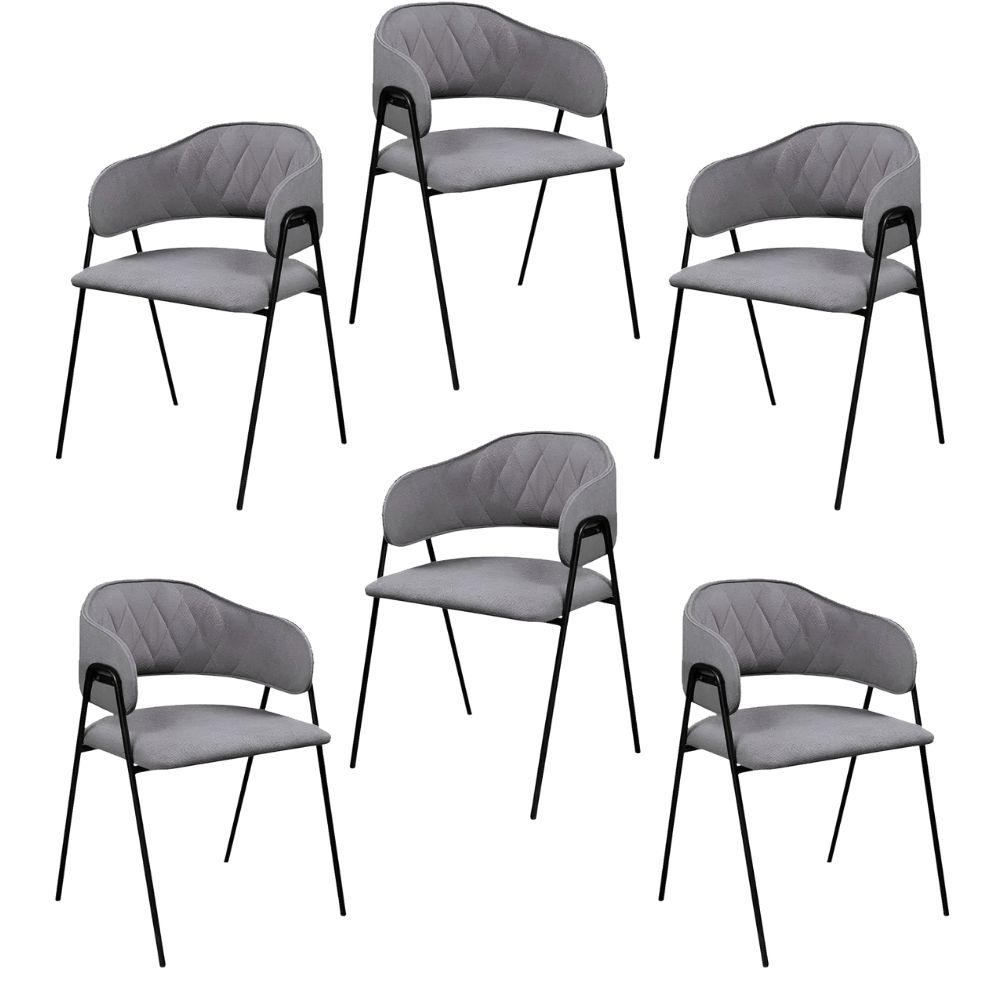 Conjunto 6 Cadeiras Veneza Bouclé Cinza Metal Preto