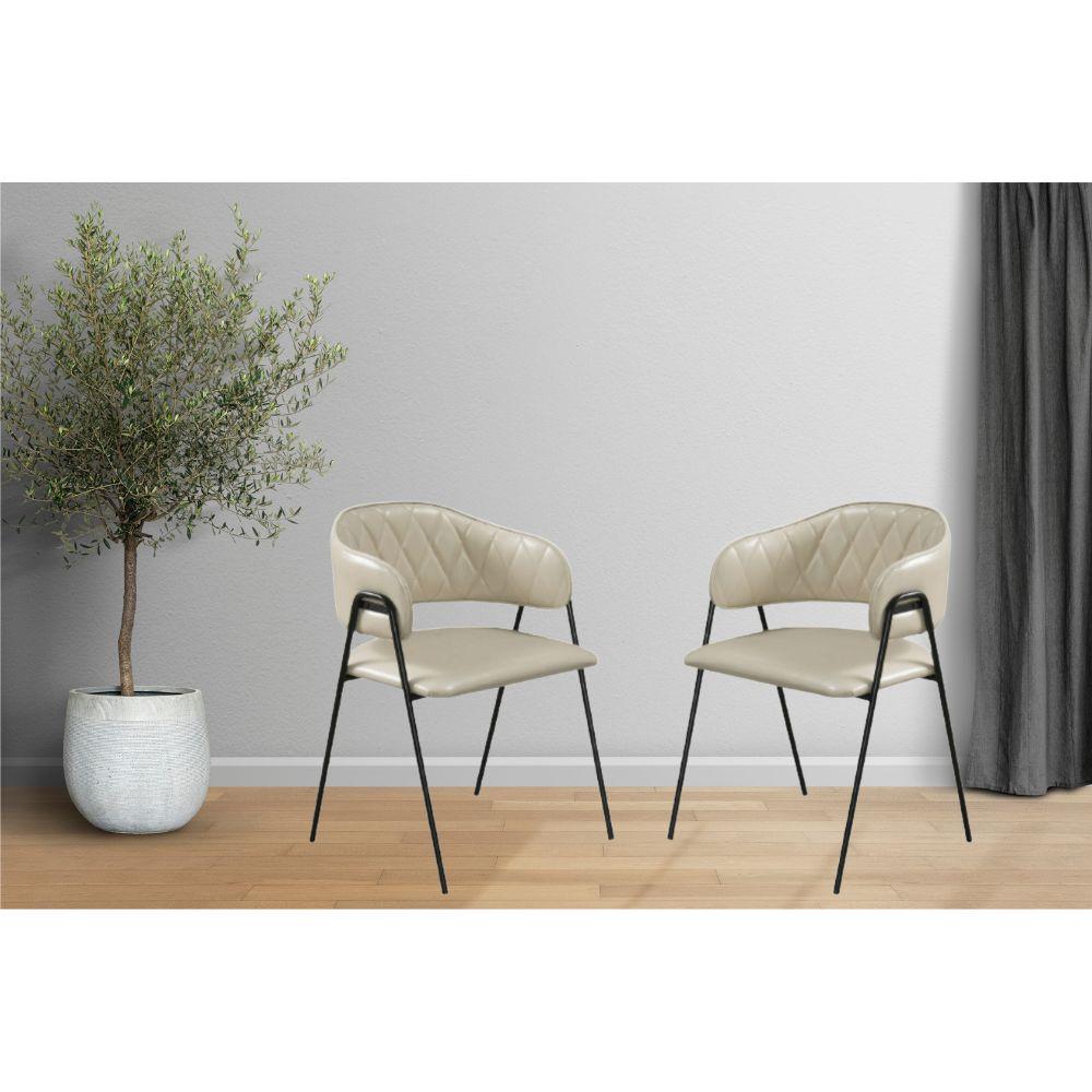 Conjunto 6 Cadeiras Veneza Couro Pérola Metal Preto