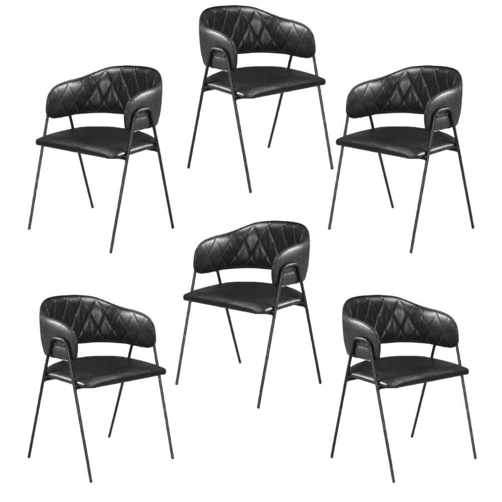 Conjunto 6 Cadeiras Veneza Couro Preto Metal Preto