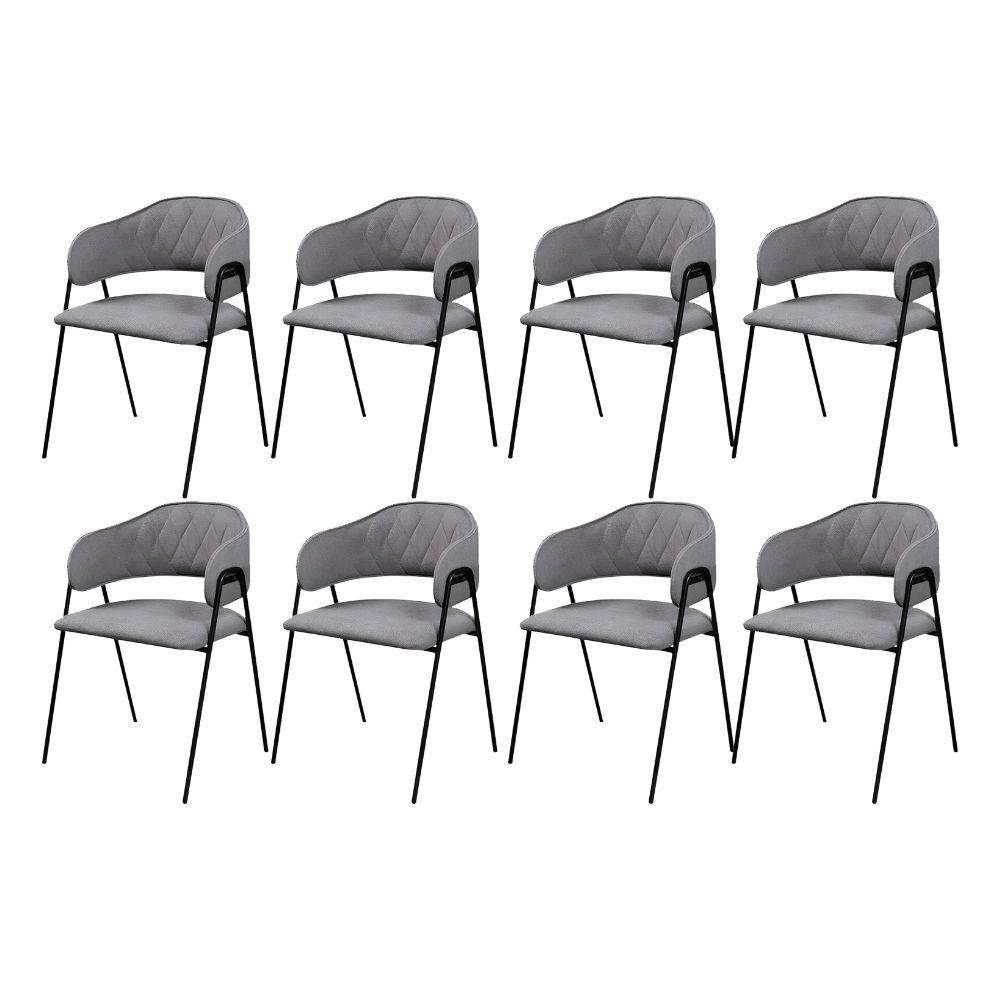 Conjunto 8 Cadeiras Veneza Bouclé Cinza Metal Preto