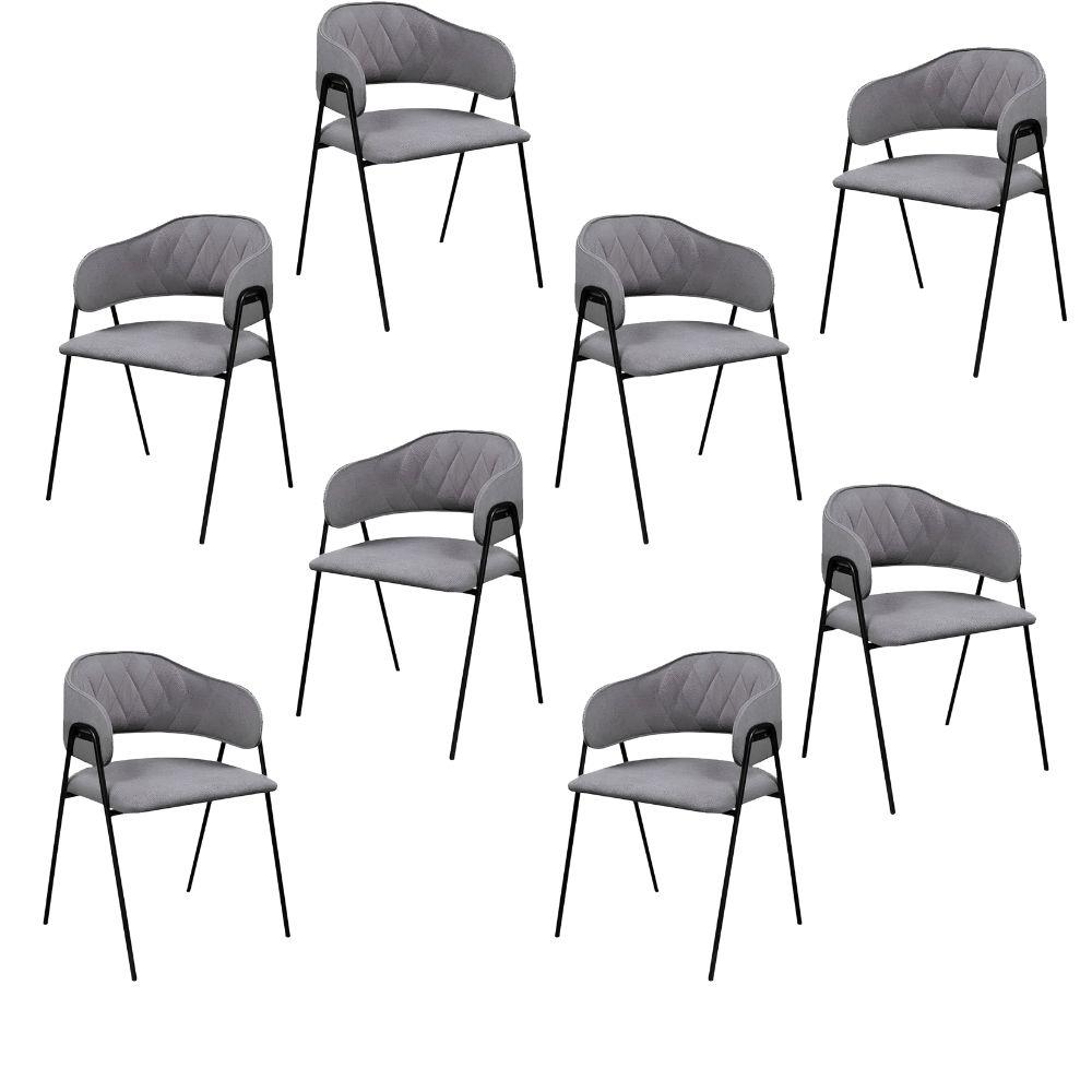 Conjunto 8 Cadeiras Veneza Bouclé Cinza Metal Preto