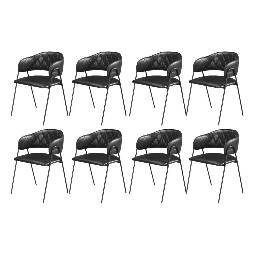 Conjunto 8 Cadeiras Veneza Couro Preto Metal Preto