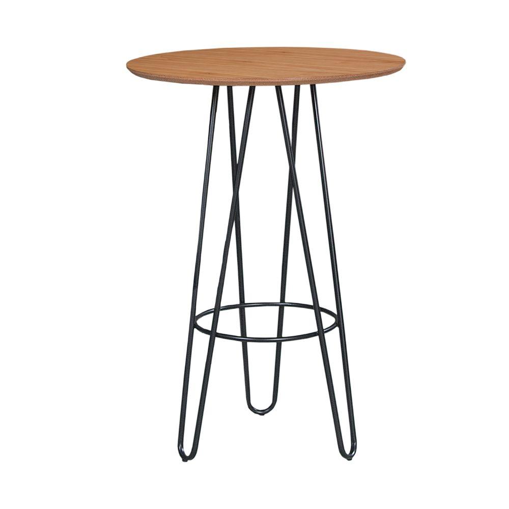 Conjunto Mesa Bistrô Dubai Tampo Madeira com 3 Banquetas em Couro Caramelo e Metal Preto