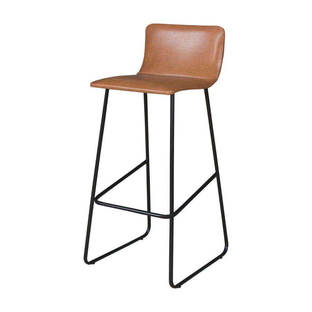 Conjunto Mesa Bistrô Dubai Tampo Madeira com 3 Banquetas em Couro Caramelo e Metal Preto