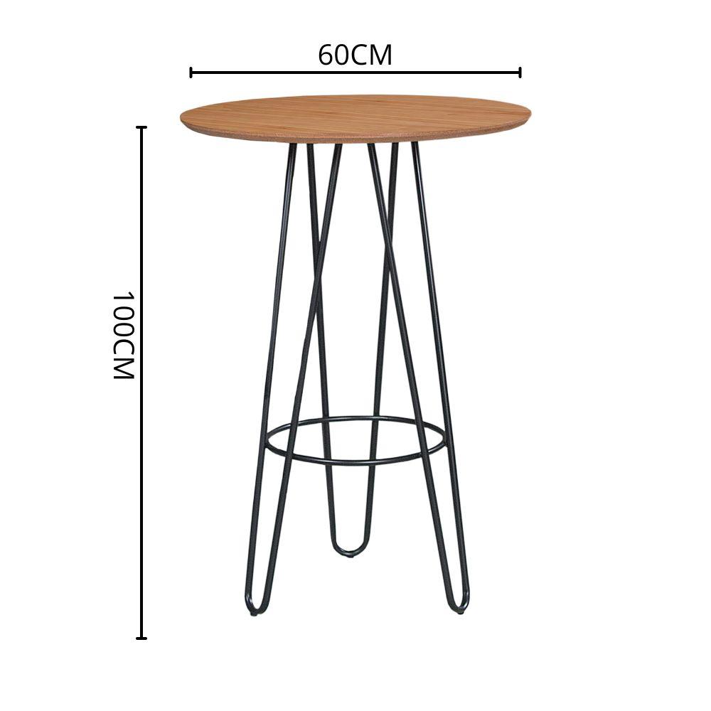 Conjunto Mesa Bistrô Dubai Tampo Madeira com 3 Banquetas em Couro Caramelo e Metal Preto