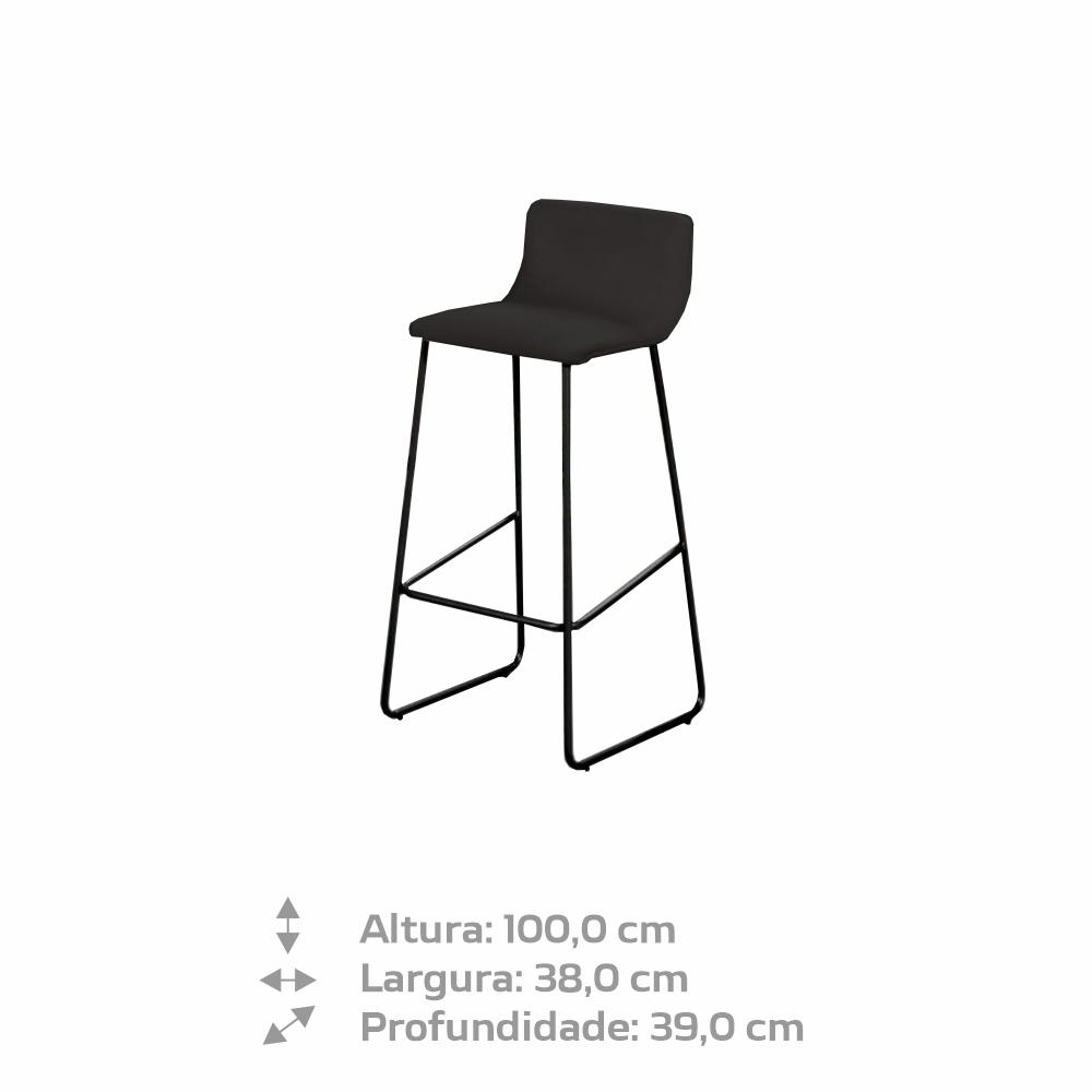 Conjunto Mesa Bistrô Dubai Tampo Madeira com 3 Banquetas em Couro Preto e Metal Preto