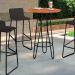 Conjunto Mesa Bistrô Dubai Tampo Madeira com 3 Banquetas em Couro Preto e Metal Preto