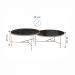 Conjunto Mesa de Centro Itália Tampo Marmorizado Preto e Pés Metal Champanhe