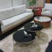 Conjunto Mesa de Centro Itália Tampo Marmorizado Preto e Pés Metal Champanhe