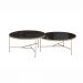 Conjunto Mesa de Centro Itália Tampo Marmorizado Preto e Pés Metal Champanhe