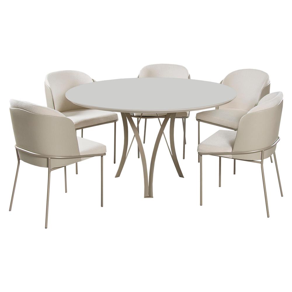 Conjunto Mesa de Jantar Barcelona Off White Base Champanhe 1,35M com 4 Cadeiras Aurora