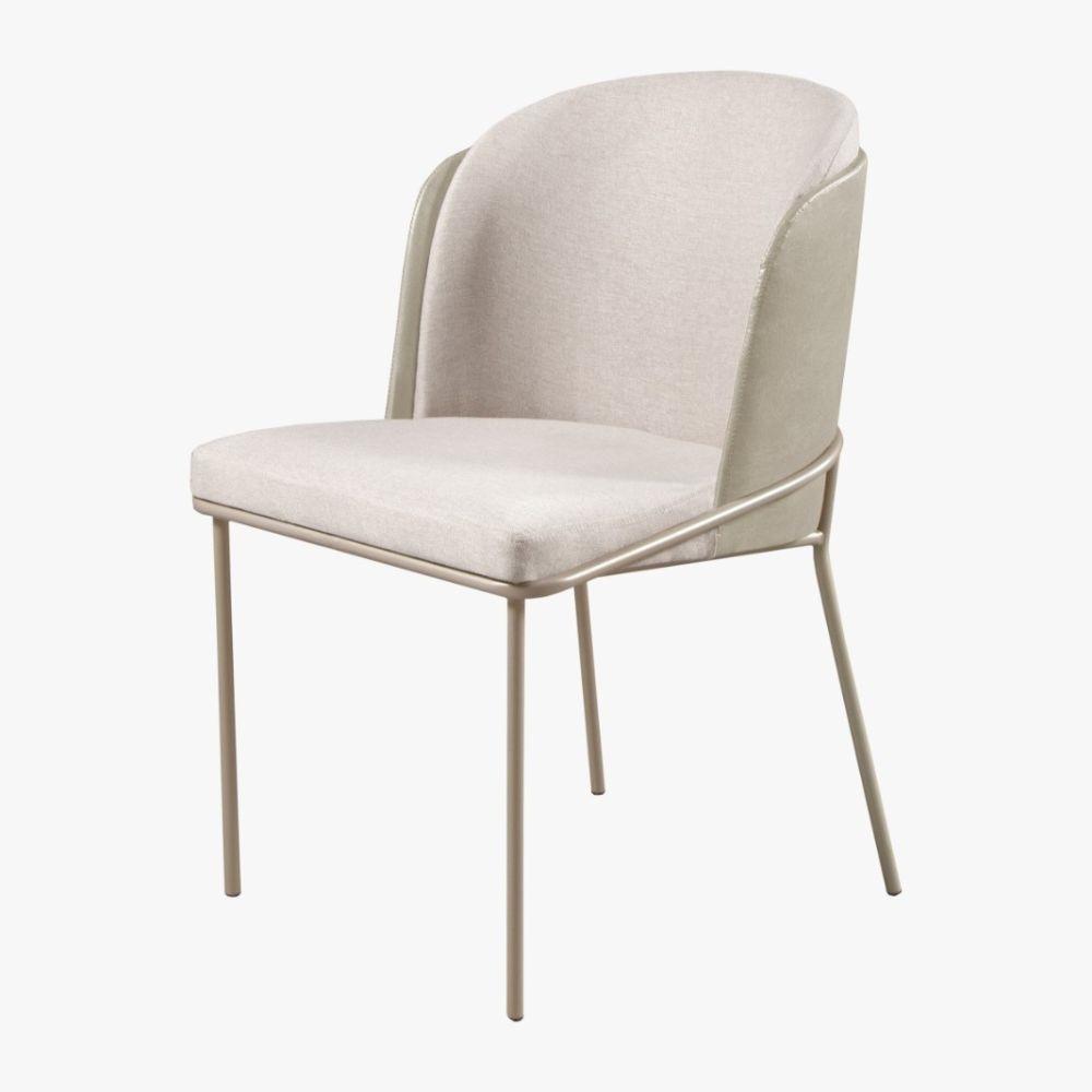 Conjunto Mesa de Jantar Barcelona Off White Base Champanhe 1,35M com 4 Cadeiras Aurora