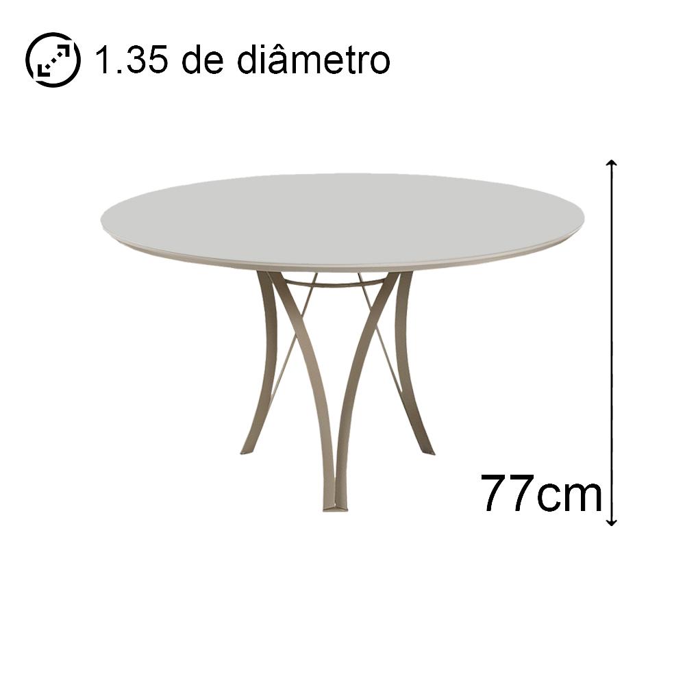 Conjunto Mesa de Jantar Barcelona Off White Base Champanhe 1,35M com 4 Cadeiras Aurora