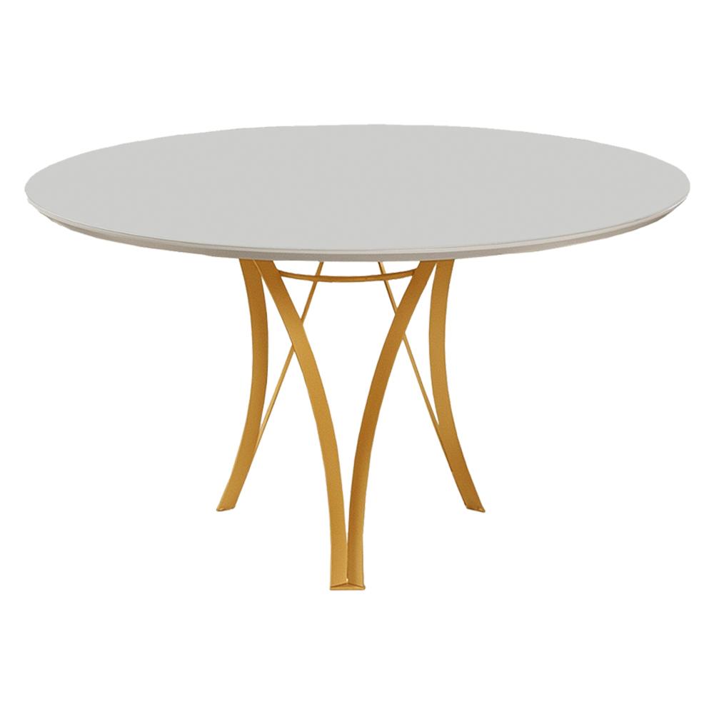 Conjunto Mesa de Jantar Barcelona Off White Base Dourado 1,20M com 4 Cadeiras Aurora