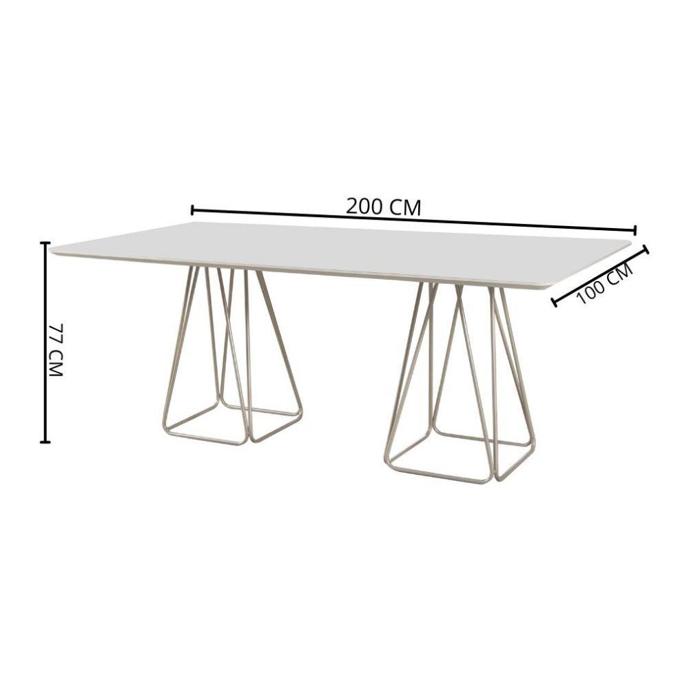 Conjunto Mesa de Jantar Milão Off White com 8 Cadeiras Cristal Couro Pérola Metal Champanhe