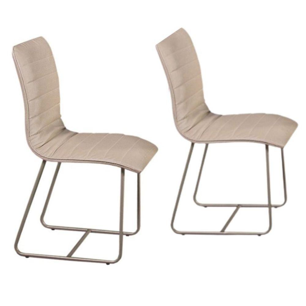 Conjunto Mesa de Jantar Milão Off White com 8 Cadeiras Cristal Couro Pérola Metal Champanhe