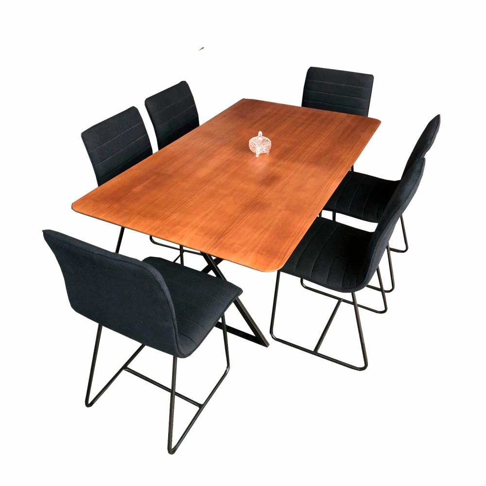 Conjunto Sala de Jantar Angra Cinamono com 6 Cadeiras Cristal Linho Preto