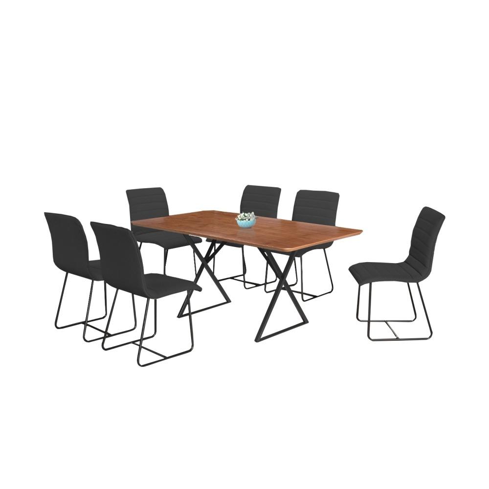 Conjunto Sala de Jantar Angra Cinamono com 6 Cadeiras Cristal Linho Preto