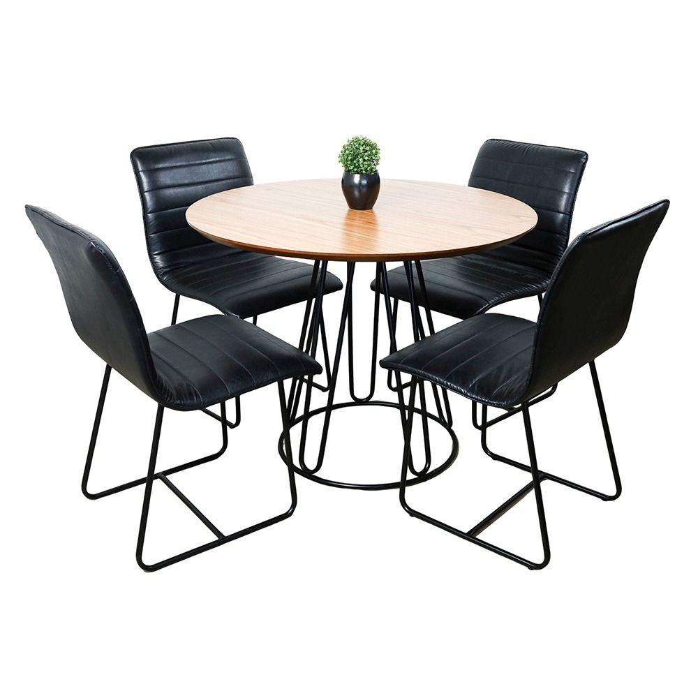 Conjunto Sala de Jantar Rubi Cinamomo com 4 Cadeiras Cristal Couro Preto Base Preto