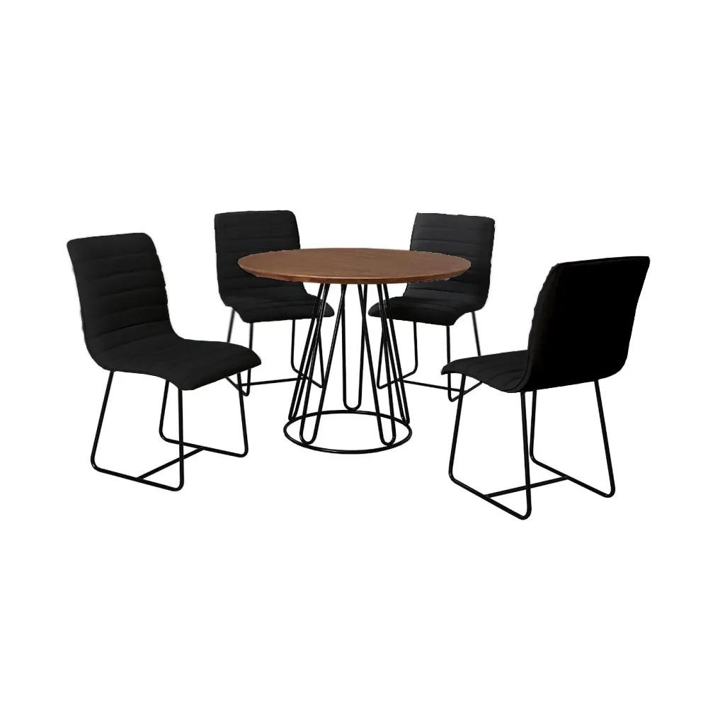 Conjunto Sala de Jantar Rubi Cinamono c/ 4 Cadeiras Linho Preto