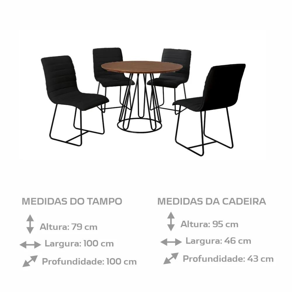 Conjunto Sala de Jantar Rubi Cinamono c/ 4 Cadeiras Linho Preto