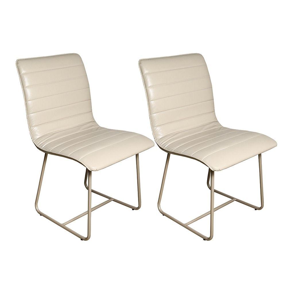 Conjunto Sala de Jantar Rubi Off White com 4 Cadeiras Cristal Couro Pérola Base Champanhe