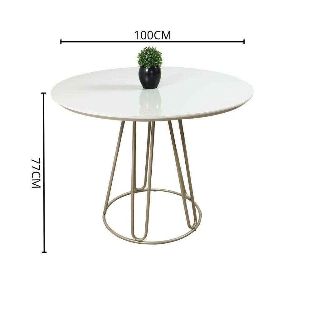 Conjunto Sala de Jantar Rubi Off White com 4 Cadeiras Cristal Couro Pérola Base Champanhe