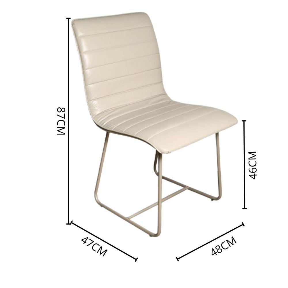 Conjunto Sala de Jantar Rubi Off White com 4 Cadeiras Cristal Couro Pérola Base Champanhe
