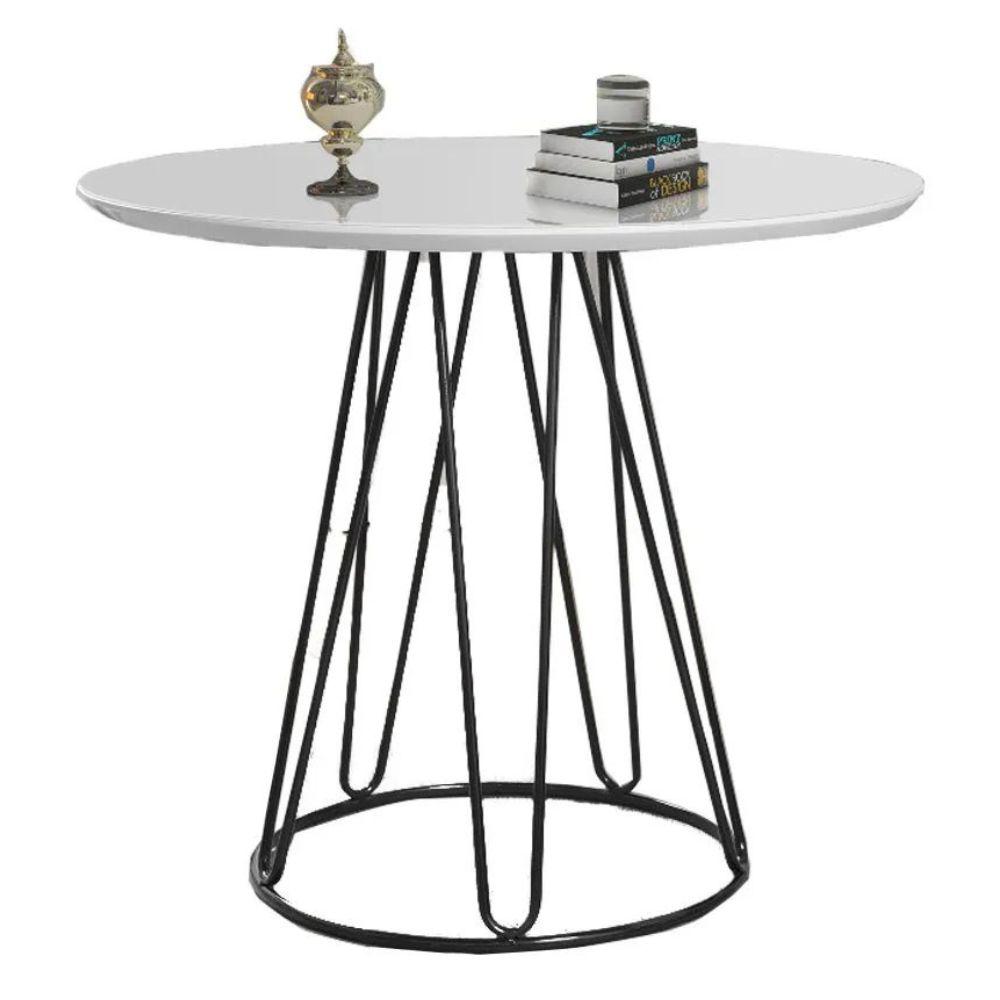 Conjunto Sala de Jantar Rubi Off White com 4 Cadeiras no Linho Cinza
